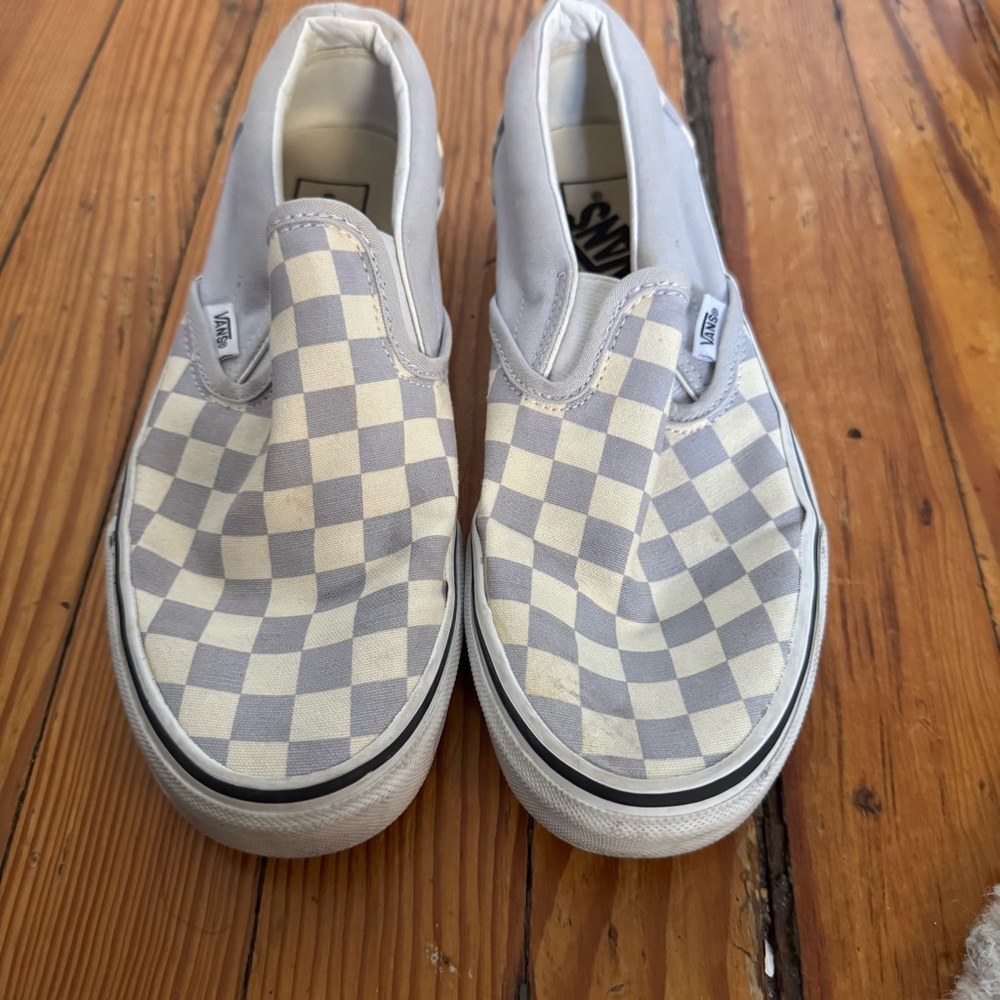 Vans Checkered Slip-On Sneakers - Light Gray and White